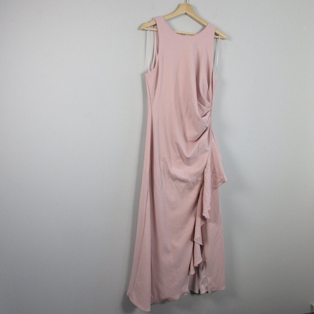 Alex & Eve Ruffled Front Slit Dress Evening Gown 12 Pink Sleeveless Formal 716